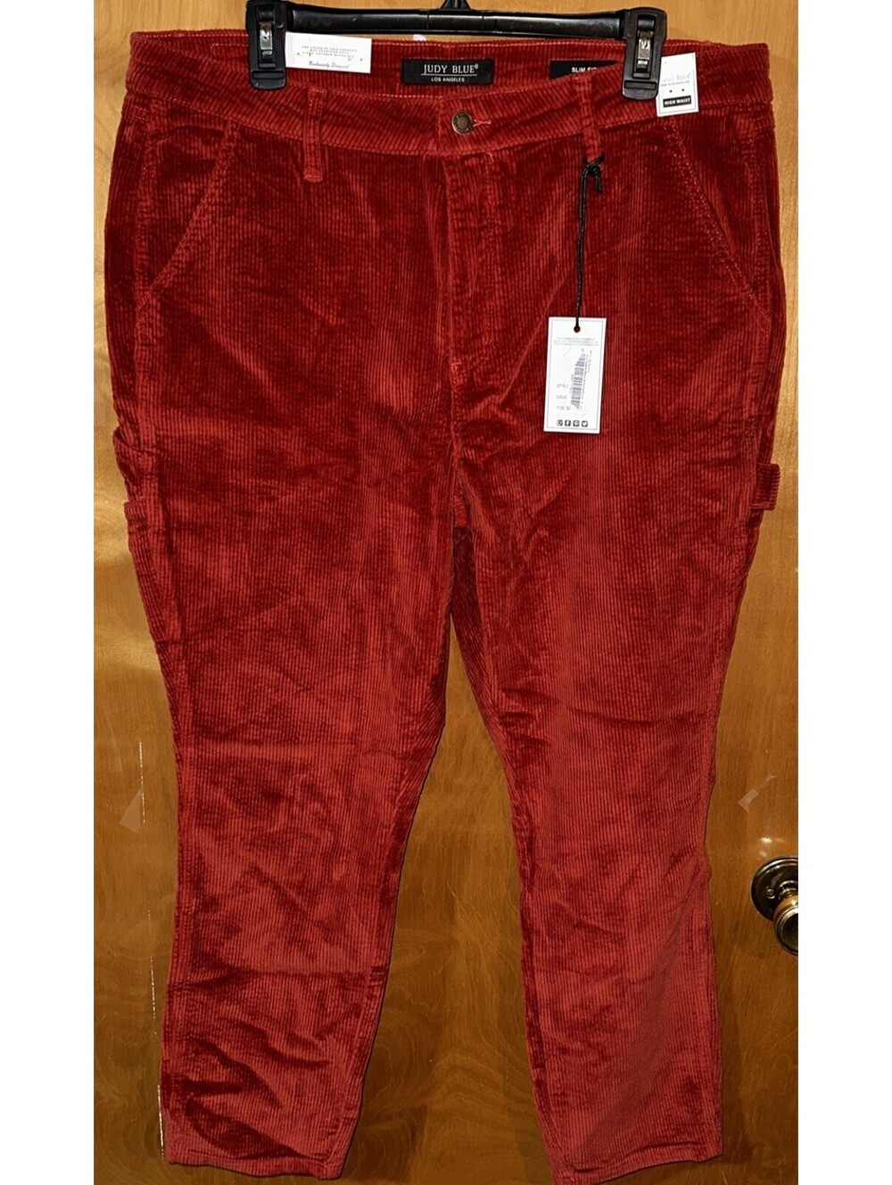 Judy Blue Rust Corduroy Jeans SZ 32 High Waist Slim Fit Carpenter Pants NWT